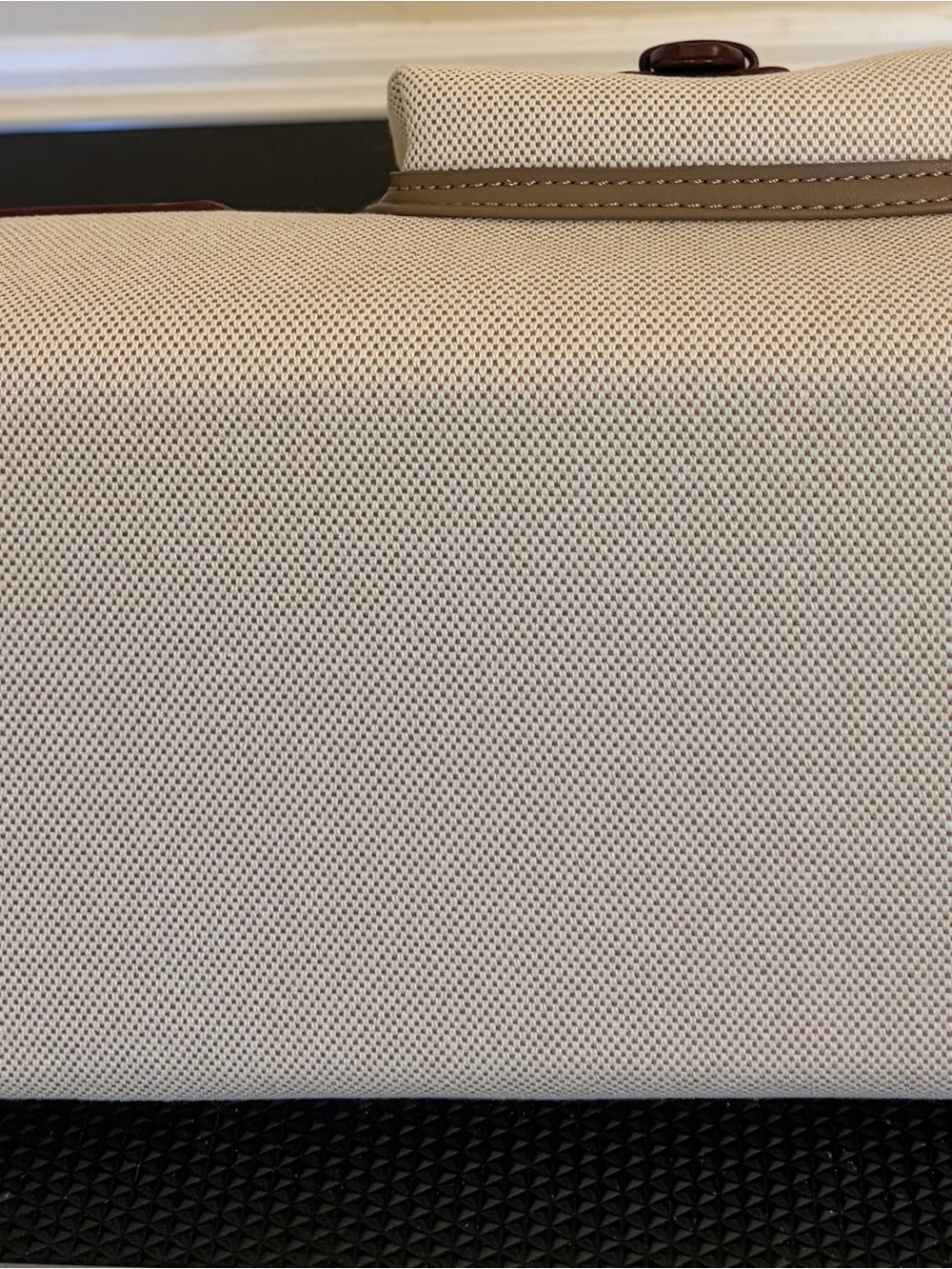 30cm Taupe and Cream Structured Canvas Tote Bag with Top Handles - Picture 13 of 13